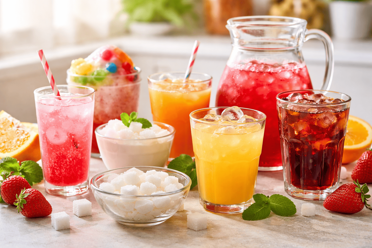 Aneka minuman manis seperti sirup, soda, dan es buah dengan gula tinggi yang dapat memicu jerawat dan masalah kulit.